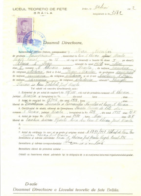 Z477 DOCUMENT VECHI -LICEUL TEORETIC DE FETE , BRAILA- IVAN NECULAI -1942 foto