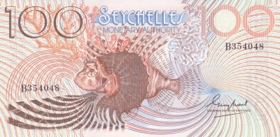 Bancnota Seychelles 100 Rupii (1980) - P27 UNC ( Seychelles Monetary Authority ) foto