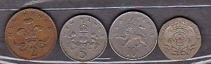 ANGLIA - 4 MONEDE 2 PENCE 1981, 5 P. 1970, 10 P. 1992, 20 P. 1982 foto