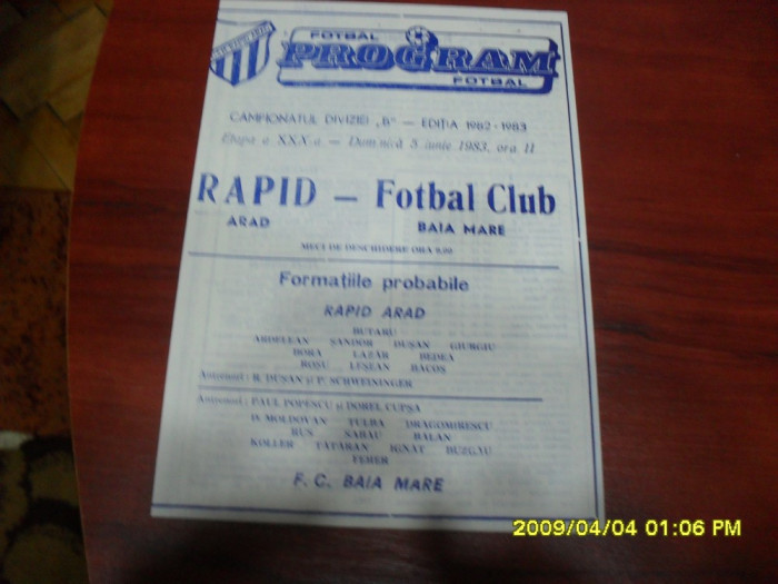 program Rapid Arad - FC Baia Mare