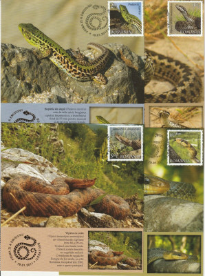 CM Reptile din mapa stampila aur ,Romania. foto