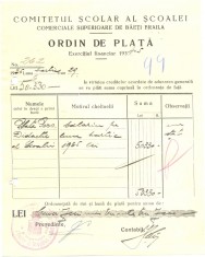 Z451 DOCUMENT VECHI-COMITETUL SCOALEI COMERCIALE SUPERIOARE DE BAIETI, BRAILA