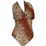 Costum de baie intreg monokini cu push up imprimeu leopard, O piesa, S