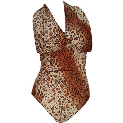 Costum de baie intreg monokini cu push up imprimeu leopard foto