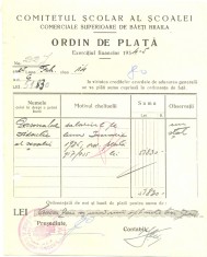 Z448 DOCUMENT VECHI-COMITETUL SCOALEI COMERCIALE SUPERIOARE DE BAIETI, BRAILA