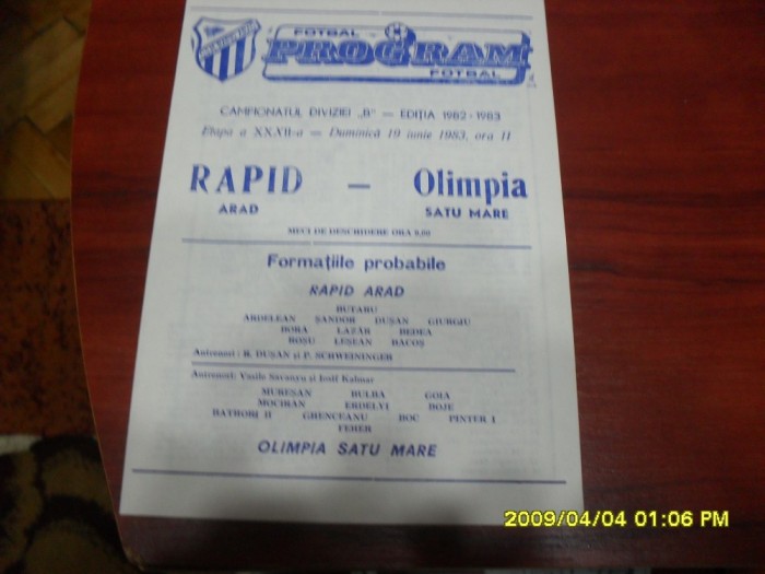 program Rapid Arad - Olimpia SM