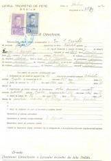 Z455 DOCUMENT VECHI -LICEUL TEORETIC DE FETE , BRAILA -ION S. GAVRILA -1942