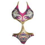 Costum de baie intreg monokini auriu multicolor