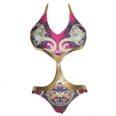 Costum de baie intreg monokini auriu multicolor