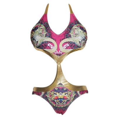 Costum de baie intreg monokini auriu multicolor foto