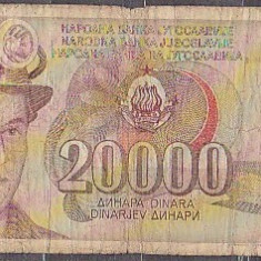 IUGOSLAVIA 1987 - BANCNOTA 20.000 DINARI - CIRCULATA