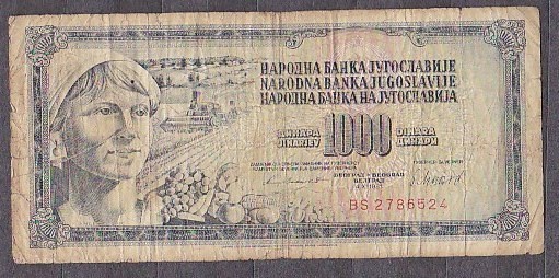 Iugoslavia 1981 - BANCNOTA 1000 DINARI - CIRCULATA