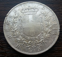 (A126) MONEDA DIN ARGINT ITALIA - 5 LIRE 1877, VITTORIO EMANUELE II foto