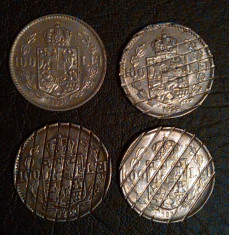 Set Monede Romania - 100 Lei 1938,1936 Regele Carol I, Rare foto