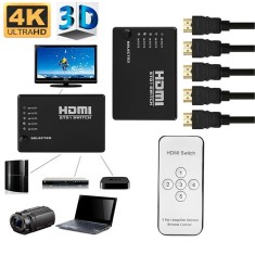 Switch 5 porturi HDMI: 5x HDMI input - 1x HDMI output cu telecomanda, suporta 4k foto