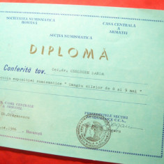 Diploma a Societatii Numismatice Romane -Expozitia -Omagiu 8-9 Mai 1986