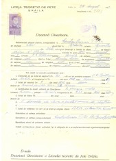 Z491 DOCUMENT VECHI -LICEUL TEORETIC DE FETE , BRAILA-CONSTANTINESCU T. ION-1942
