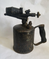 Lampa veche pe benzina SADU Gorj, de parlit, colectie decor industrial steampunk foto