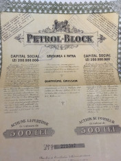 500 Lei 1922 Petrol Block actiune la purtator cu cupoane foto