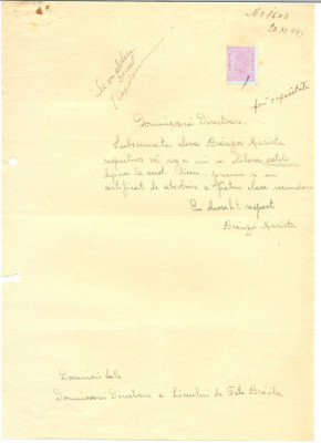 515 DOCUMENT VECHI - ELEVA BRANZOI MARIETA -LICEUL DE FETE BRAILA -1944 foto