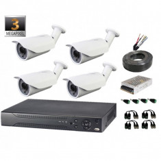 Kit complet 4 camere supraveghere exterior AHD 3 Megapixeli lentila varifocala, 40M IR foto