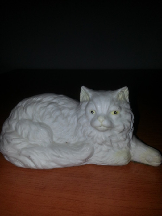 Figurina statueta bibelou pisica angora ceramica nemarcata