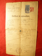 Certificat de Nationalitate acordat de oras Cernauti 1925 ,stampila Primariei foto