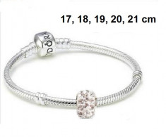 Bratara model PANDORA cu 2 talismane charm swarovski placat argint 925 foto