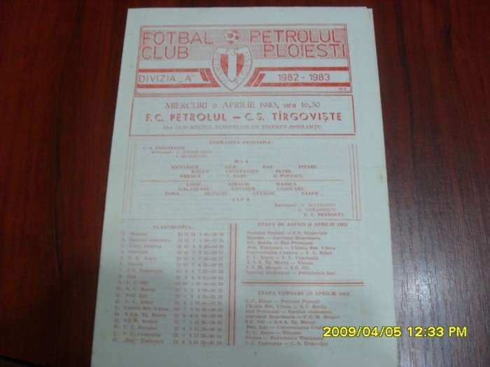 program Petrolul Pl. - CS Tirgoviste