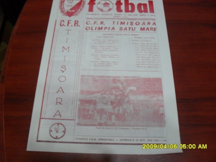 program CFR Timisoara - Olimpia SM