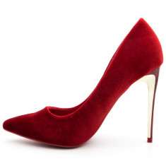 Pantofi Stiletto Red Velvet,Cod:L08-27 Red (Culoare: Rosu, Inaltime toc (cm): 11, Marime Incaltaminte: 39) foto