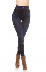 Leggings cu Aspect de Blugi si Imprimeu Floral foto