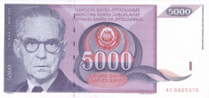 Bancnota Iugoslavia 5.000 Dinari 1991 - P111 UNC foto