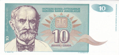 Bancnota Iugoslavia 10 Dinari 1994 - P138 UNC foto