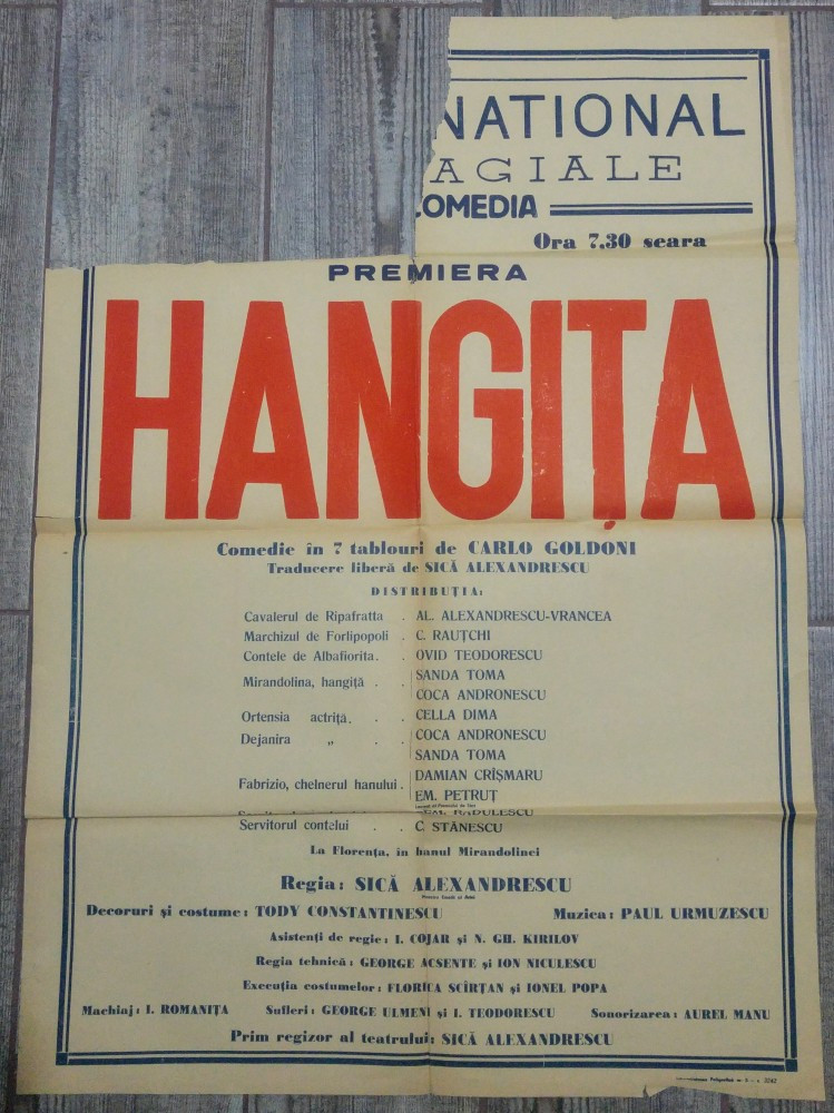 Hangita/ afis interbelic Teatrul National I.L. Caragiale, premiera |  Okazii.ro