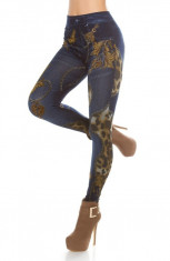 Leggings cu Aspect de Jeansi si Mix de Printuri foto