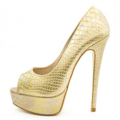 Pantofi dama , Ucu Dima , cu platforma,Cod:FWH1500-1 Gold Snake (Culoare: Auriu, Marime Incaltaminte: 39) foto