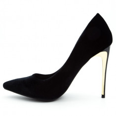 Pantofi Stiletto Black Velvet,Cod:L08-27 Black (Culoare: Negru, Inaltime toc (cm): 11, Marime Incaltaminte: 41) foto