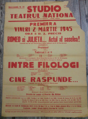 Romeo si Julieta, Intre filologi/ afis Teatrul National I.L. Caragiale, 1945 foto