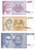 Bancnota Iugoslavia 50, 100 si 500 Dinari 1990 - P104-106 UNC ( set 3 bancnote )