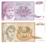 Bancnota Iugoslavia 50 si 100 Dinari 1990 - P104/105 UNC ( set 2 bancnote )