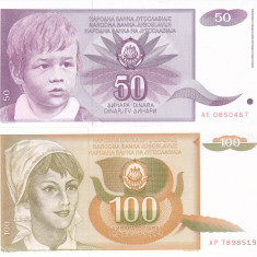 Bancnota Iugoslavia 50 si 100 Dinari 1990 - P104/105 UNC ( set 2 bancnote )