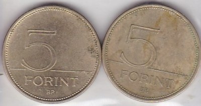 UNGARIA - LOT 2 MONEDE 5 FORINTI 1993, 1995 foto