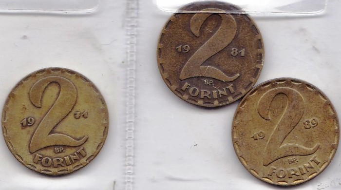 UNGARIA - LOT 3 MONEDE 2 FORINTI 1971, 1981, 1989