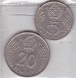 UNGARIA - LOT 2 MONEDE 5 FORINTI 1985, 20 FORINTI 1989, Europa