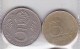 UNGARIA - LOT 2 MONEDE 5 FORINTI 1985, 1993, Europa