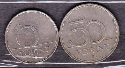 UNGARIA - LOT 2 MONEDE 10 FORINTI 1993, 50 FORINTI 1995 foto