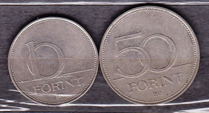 UNGARIA - LOT 2 MONEDE 10 FORINTI 1993, 50 FORINTI 1995
