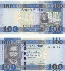 SUDANUL DE SUD 100 pounds 2017 - UNC foto