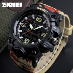 Ceas Military SKMEI 2 fusuri orare cronograf data waterproof 50M inot camuflaj foto